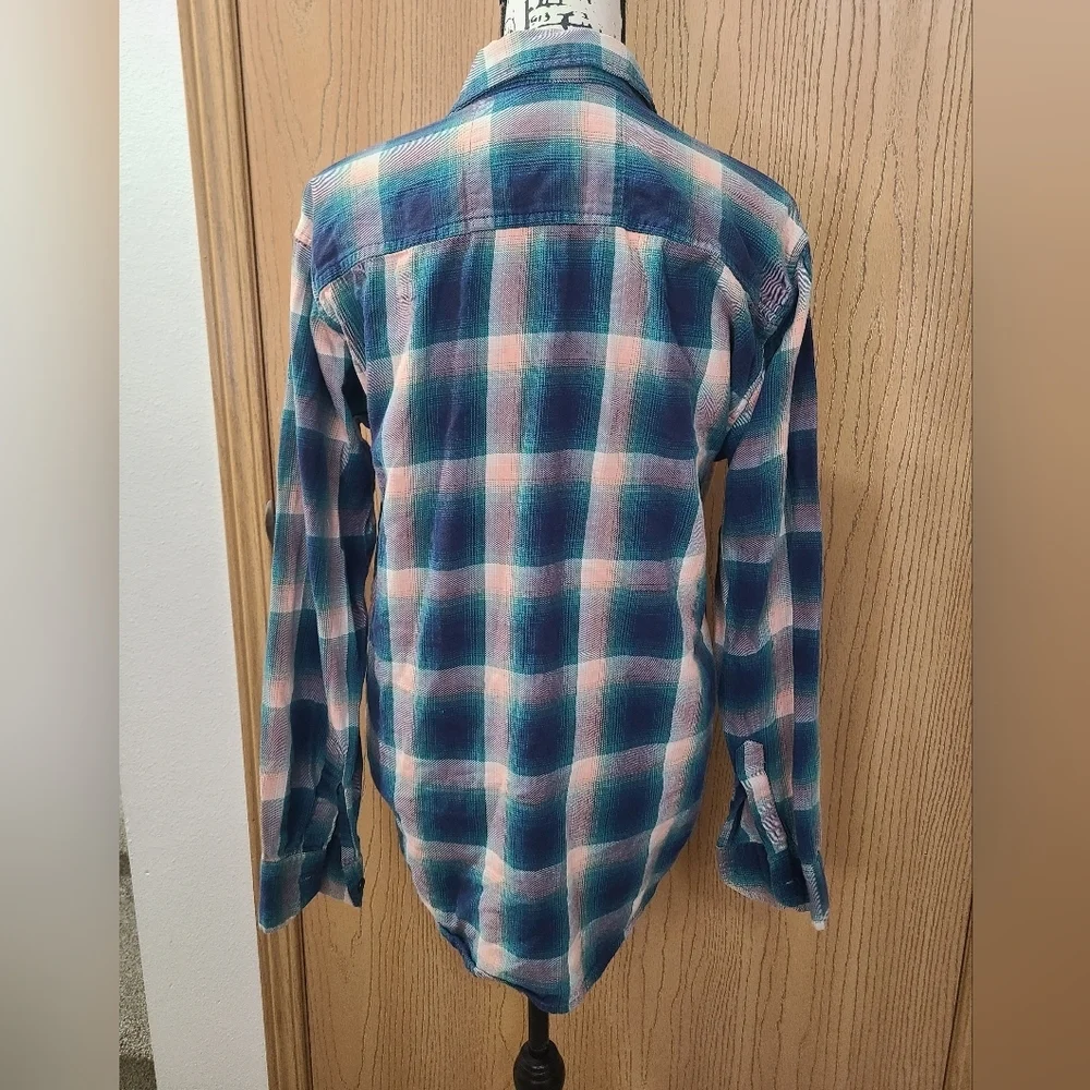 Superdry Blue Pink Plaid Flannel Button Up Shirt - Picture 2 of 2